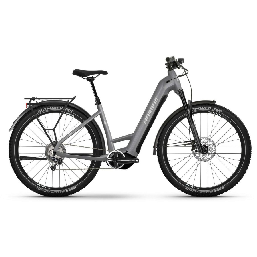 Bikes * | Haibike Latest Fashion Trekking 7 Low Electric Hybrid Bike 2023 Urban Grey/White