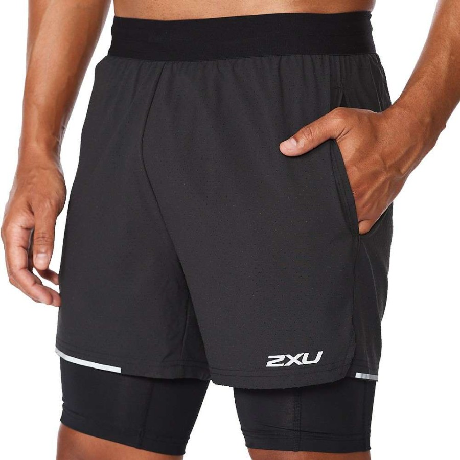 Run Clothing * | 2Xu Crazy Deals Aero 2-In-1 Running Short Black/Silver Reflective