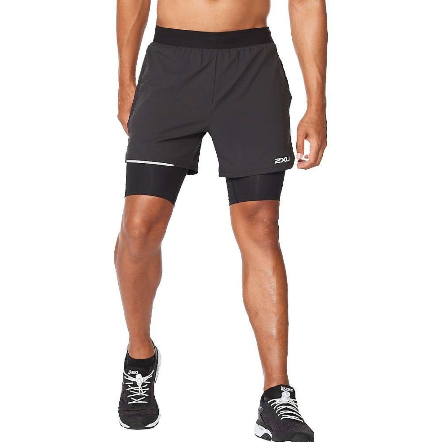 Run Clothing * | 2Xu Crazy Deals Aero 2-In-1 Running Short Black/Silver Reflective